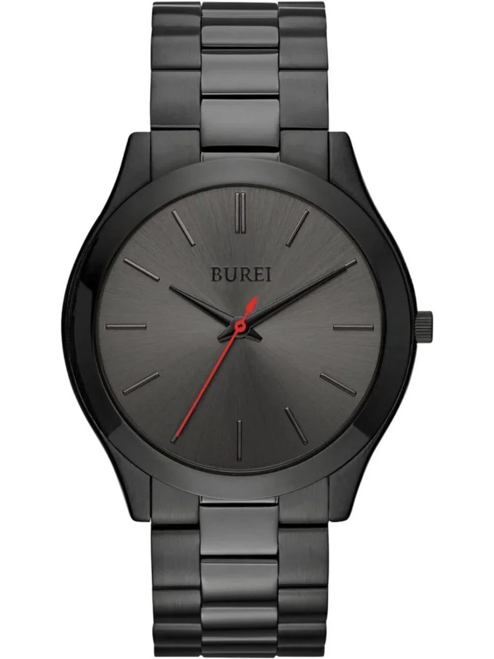 Men's Black Red Analog Quartz Stainless Steel Waterproof Round Luxury Watch